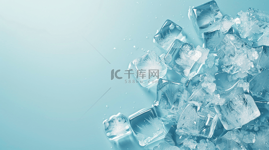 清新冰块背景图片_蓝色清新夏日凉爽透明冰块背景素材