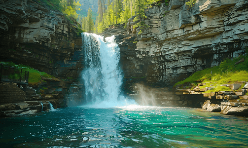 瀑布蓝色摄影照片_蒙大拿州的圣玛丽瀑布