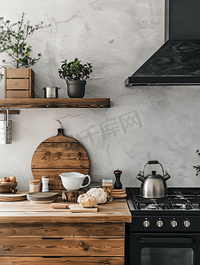金属风格摄影照片_斯堪的纳维亚风格的厨房墙