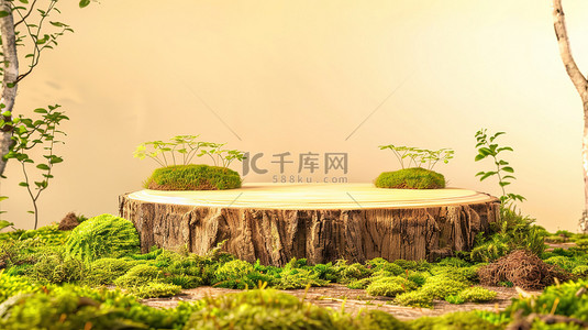 木块苔藓米色背景