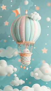 夏日粉彩梦幻3D热气球背景