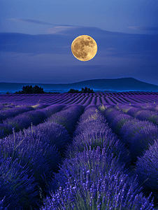 法国薰衣草田上空的月亮