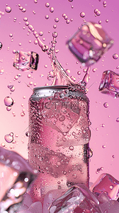 冰冷饮背景图片_粉紫色3D冷饮冰块饮料背景
