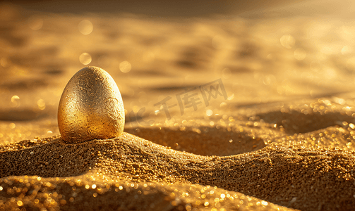 金丹和鸡蛋摄影照片_金蛋立在金沙上