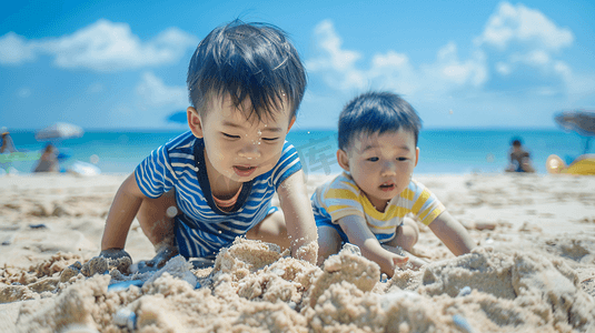 海边玩沙子捡贝壳的儿童7