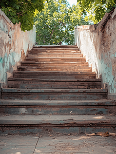 楼梯梯子摄影照片_混凝土、木质和金属楼梯上的不同户外景观