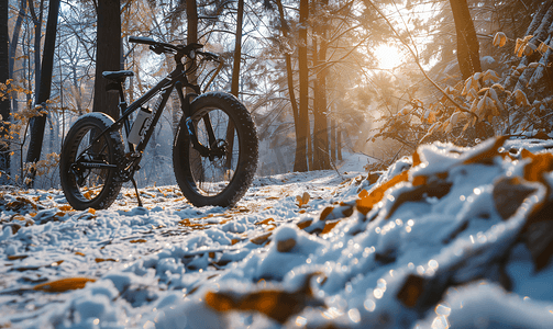 秋季第一场雪中的自行车道