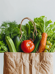 工艺购物袋中的新鲜有机蔬菜
