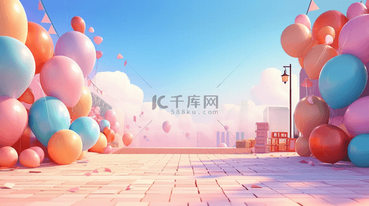 梦幻可爱粉色背景图片_六一儿童节促销场景粉彩气球礼物盒图片
