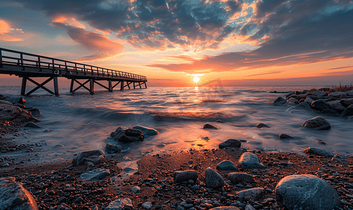 桥和海的日落