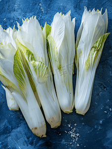 菊苣栀子摄影照片_菊苣菊苣维特洛夫蔬菜蓝色背景中的新鲜菊苣