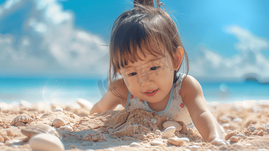 海边玩沙子捡贝壳的儿童3