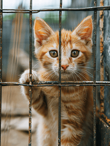 被遗弃在笼子里的猫