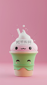 夏日图标背景图片_粉色卡通3D饮料冰淇淋图标背景