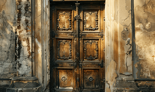 神秘仙境摄影照片_历史建筑中的古董门安全神秘格朗基的概念