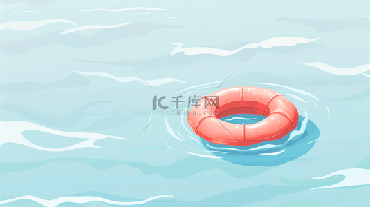 卡通夏天素材背景图片_夏日清新可爱海水里的游泳圈素材