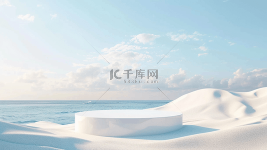 蓝色夏日白色沙滩上的电商圆展台设计