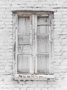 传统经典摄影照片_砖墙背景滤镜效果上的白色木窗
