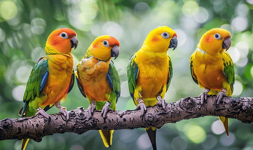 红色免费摄影照片_太阳角鹦鹉黄色和绿色鹦鹉被饲养