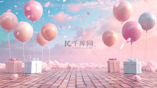 六一儿童节促销场景粉彩气球礼物盒背景图