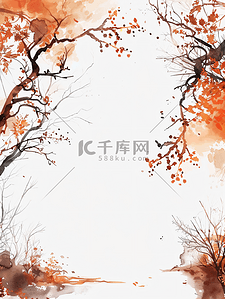 秋季背景元素背景图片_棕色橙色秋季万圣节水彩颜料染色背景矩形