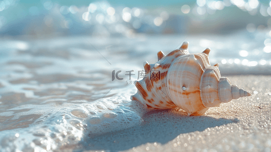 夏日海景沙滩上的海水海螺背景图片