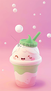 饮背景图片_粉色卡通3D饮料冰淇淋图标背景