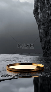 数码科技素材背景图片_618黑金色金属质感数码产品展台背景素材