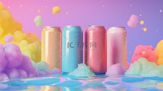 少喝喝汽水背景图片_易拉罐汽水冰块合成创意素材背景
