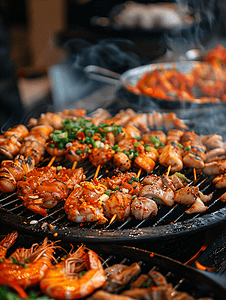 料理单页摄影照片_亚洲料理烧烤海鲜