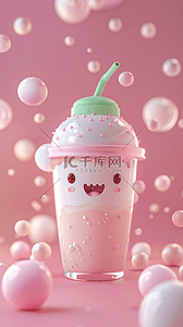 夏日冷饮背景图片_粉色卡通3D饮料冰淇淋图标背景
