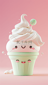 冰淇淋双球背景图片_粉色卡通3D饮料冰淇淋图标背景