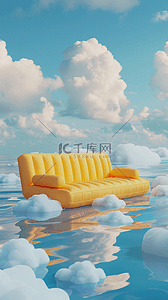 水面展台背景图片_618母婴促销卡通3D黄色充气沙发素材