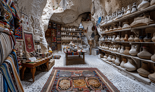 热多摄影照片_土耳其卡帕多西亚的纪念品商店