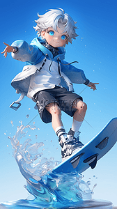 六一儿童节潮流时尚3D冲浪少年背景图