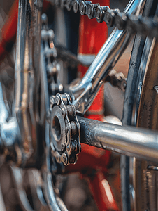 自行车的领头明星有连杆和链条的特写
