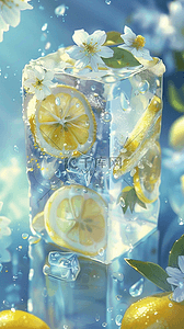 logo片头图片背景图片_夏日清新可爱冰块里的柠檬花朵7图片