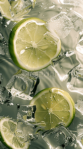 夏日清新冰块里的柠檬片图片