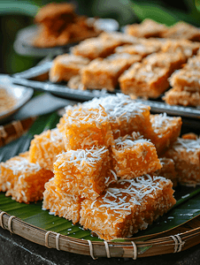 蜂巢糖上面撒上椰子泰国街头小吃