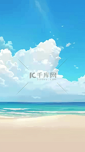 简约清新夏日风景蓝天白云海滩设计图
