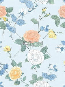 简单的淡蓝色玫瑰图案背景图片