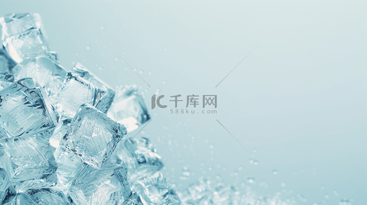 电脑透明框背景图片_蓝色清新夏日凉爽透明冰块背景