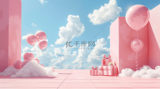梦幻彩背景图片_六一儿童节促销场景粉彩气球礼物盒背景图