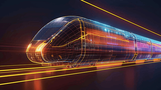 行驶中的列车背景图片_科技全息线条地铁高铁列车轮廓设计图