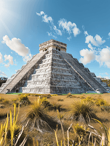 印度建筑摄影照片_库库尔坎金字塔埃尔卡斯蒂略奇琴伊察尤卡坦半岛墨西哥玛雅文明