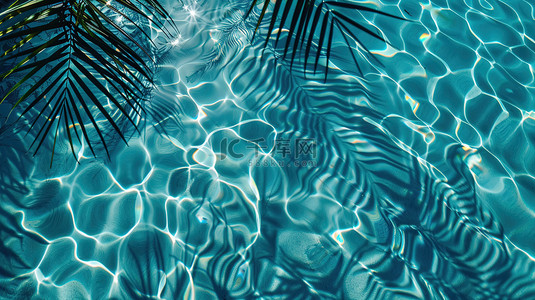 电脑透明框背景图片_透明蓝色清澈的水波棕榈叶背景