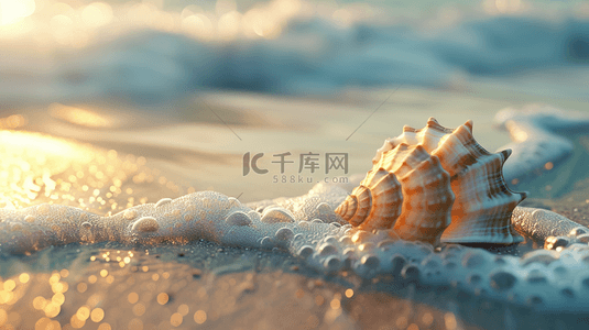 夏日海景沙滩上的海水海螺背景素材