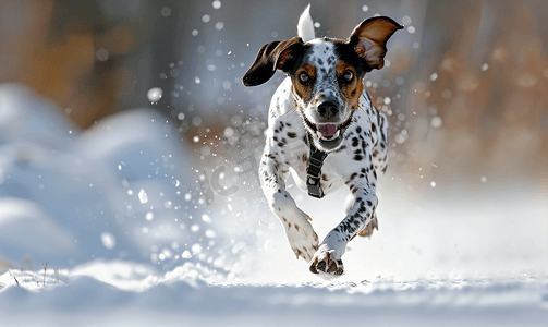 跑步冲刺摄影照片_参加雪橇犬比赛的指针犬
