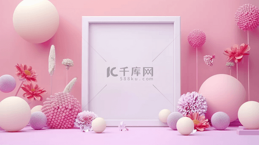 粉色立体边框背景图片_夏日618促销立体粉色花朵边框设计