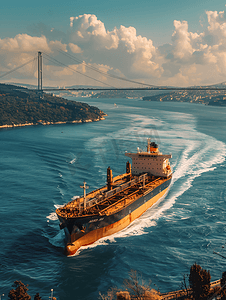 土耳其伊斯坦布尔博斯普鲁斯海峡的散货船